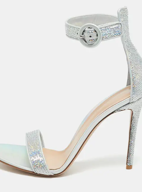Gianvito Rossi Portofino Size 41.5 Silver Leather and Sequins Ankle Strap Sandals