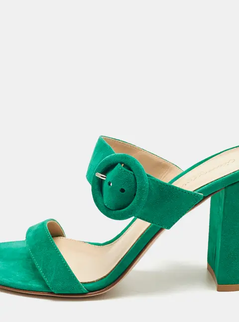 Gianvito Rossi Green Suede Buckle Slide Sandals Size 37
