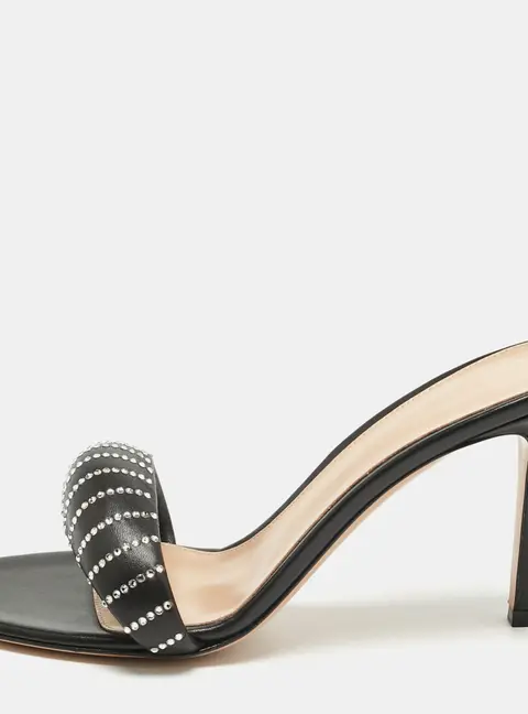 Gianvito Rossi Black Leather Bijoux Crystal Sandals Size 38
