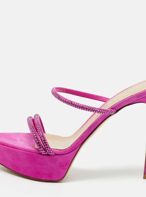 Gianvito Rossi Fuchsia Suede Crystal Embellished Cannes Sandals Size 38