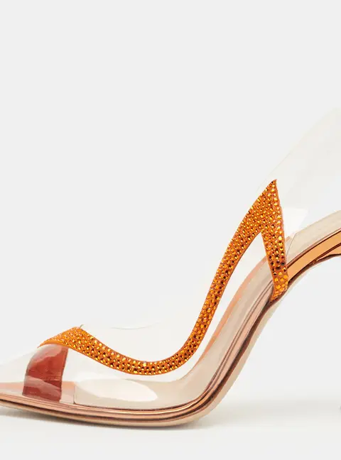 Gianvito Rossi Transparent/Orange PVC and Suede Embellished Hortensia Pumps Size 39.5