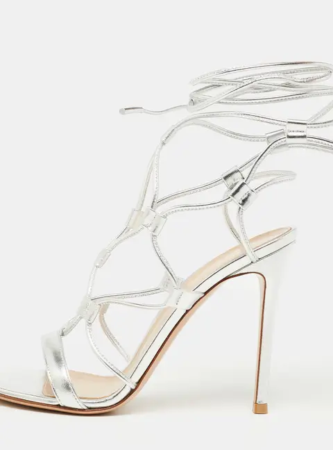 Gianvito Rossi Silver Leather Giza Ankle Wrap Sandals Size 40.5