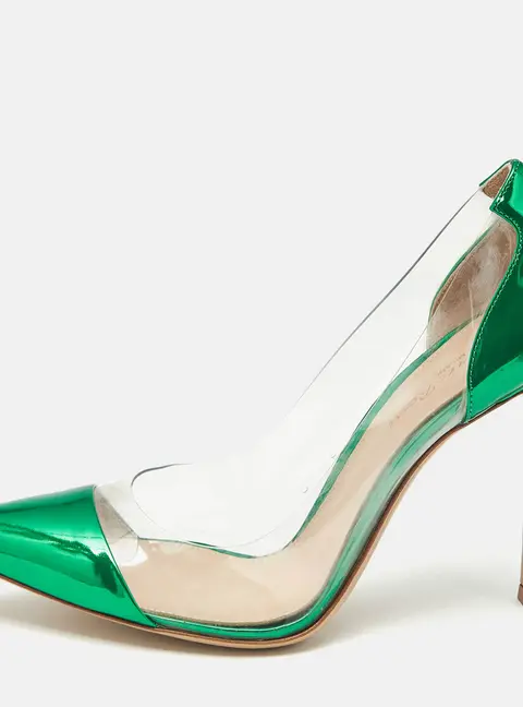 Gianvito Rossi Metallic Green Leather and PVC Plexi Pumps Size 38.5