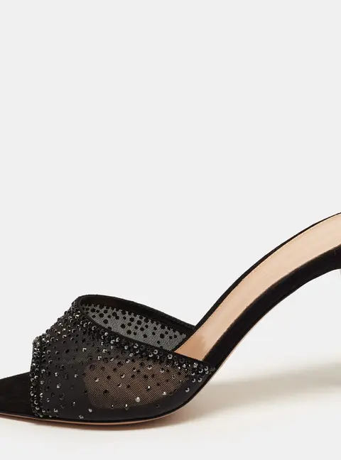 Gianvito Rossi Rania Size 38 Black Mesh and Suede Mules