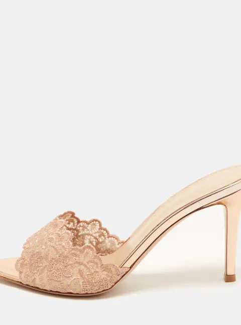 Gianvito Rossi Dorotea Size 38.5 Pink Lace Slide Sandals