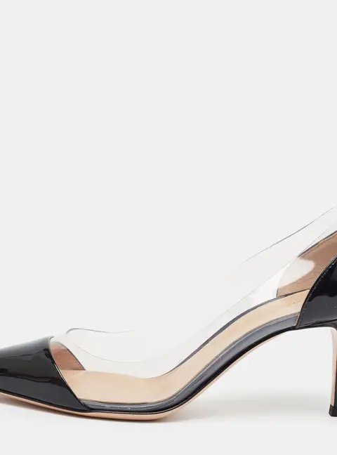 Gianvito Rossi Plexi Size 35 Black/Transparent Patent Leather and PVC Pumps