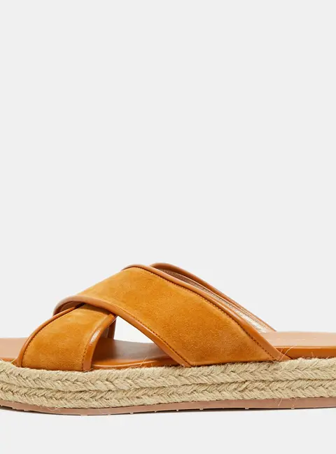 Gianvito Rossi Size 38.5 Tan/Brown Suede and Leather Espadrille Slides