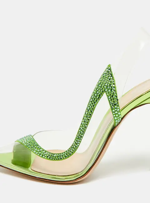 Gianvito Rossi Hortensia Size 37.5 Transparent/Green PVC and Suede Slingback Pumps