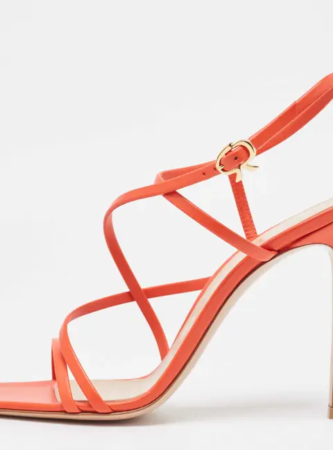 Gianvito Rossi Geom Size 40  Coral Red Leather Geom Strappy Sandals