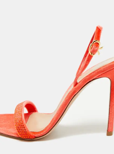 Gianvito Rossi Britney Size 37.5 Red Velvet Slingback Sandals
