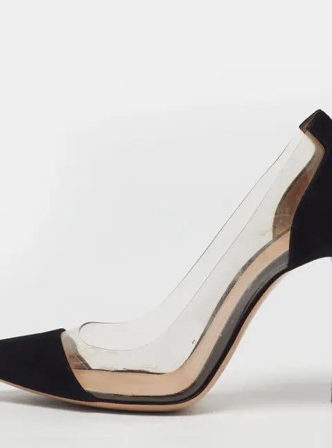 Gianvito Rossi Plexi Size 37 Black PVC and Suede Pumps