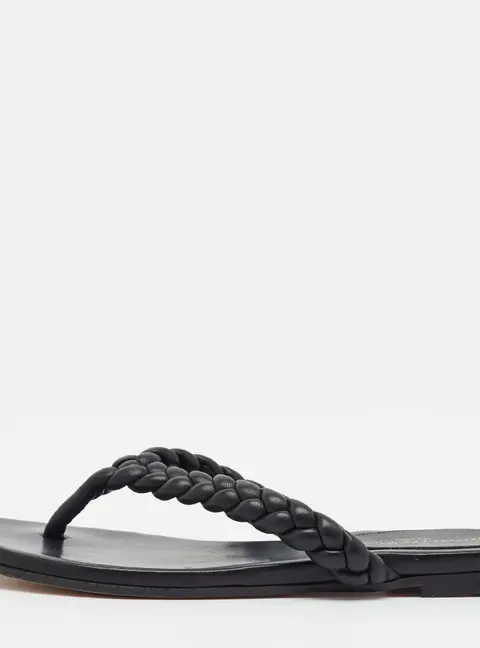 Gianvito Rossi Tropea Size 35 Black Woven Leather Flat Slides