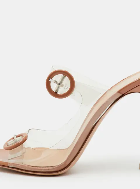 Gianvito Rossi Buckle Size 40 Transparent/Beige PVC and Patent Leather Slide Sandals