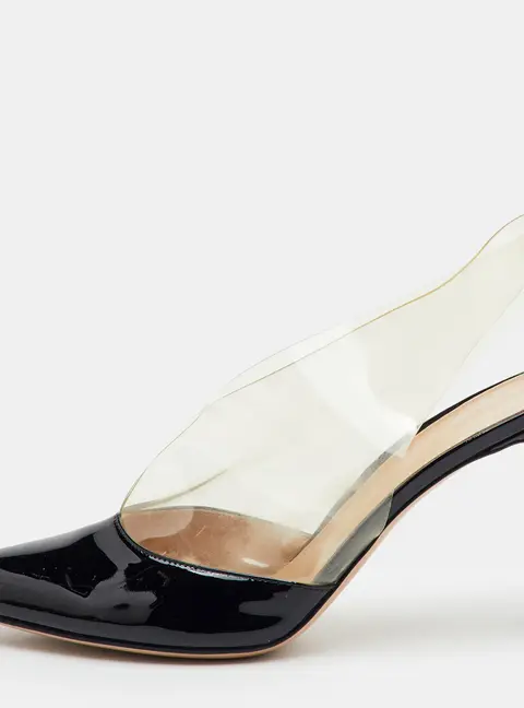 Gianvito Rossi Plexi Size 39.5 Black Patent Leather and PVC Slingback Pumps