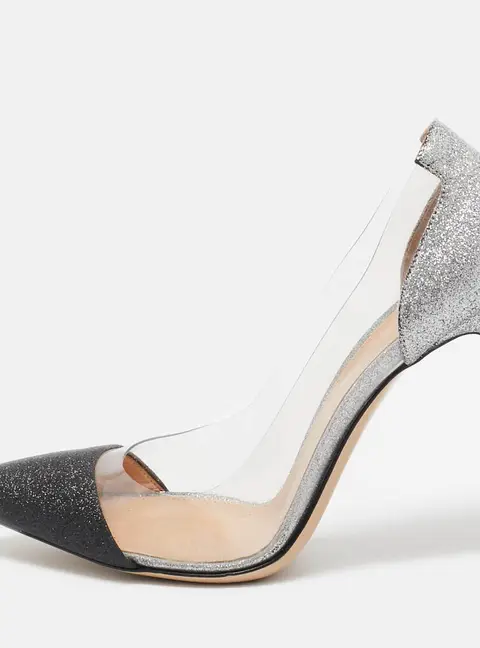 Gianvito Rossi Black/Silver Glitter and PVC Plexi Pumps Size 39