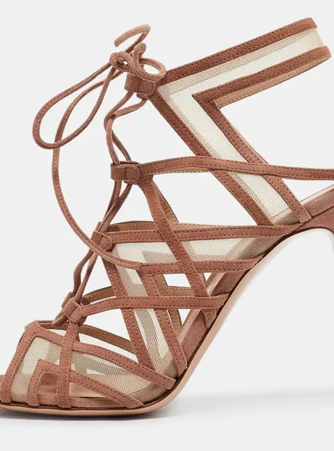 Gianvito Rossi Size 37.5 Brown Mesh and Suede Ankle Strap Sandals