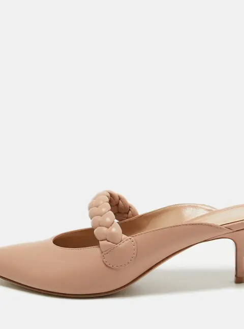 Gianvito Rossi Beige Leather Braided Pointed Toe Slide Sandals Size 39