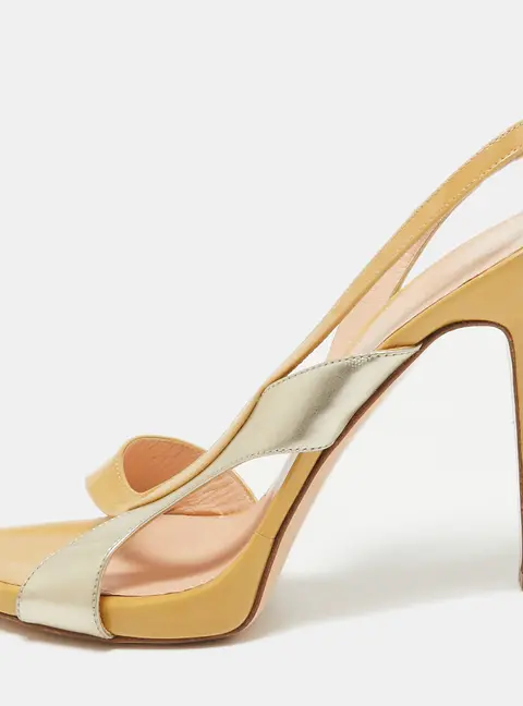 Gianvito Rossi Brown/Silver Patent Slingback Sandals Size 40