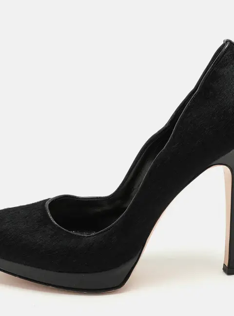 Gianvito Rossi Black Calf Hair and Patent Leather Pumps Size 38.5