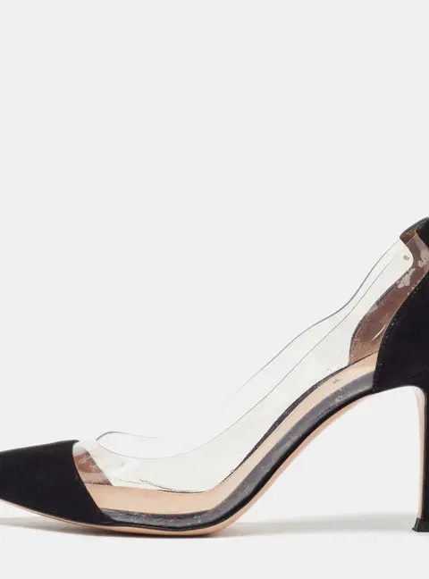 Gianvito Rossi Black PVC and Suede Plexi Pointed Toe Pumps Size 37.5