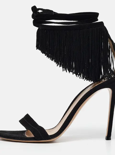 Gianvito Rossi Black Suede Olivia Ankle Strap Sandals Size 40