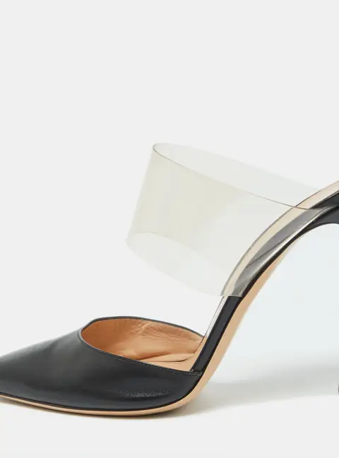 Gianvito Rossi Black Leather and PVC Plexi Pointed Toe Mules Size 41
