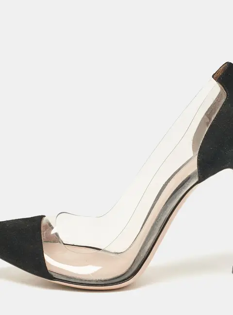 Gianvito Rossi Black PVC and Suede Plexi Pumps Size 39.5