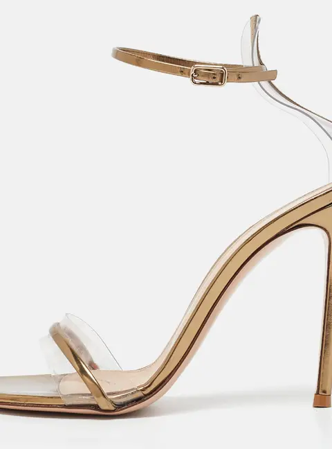Gianvito Rossi Gold/Transparent Leather and PVC Ankle Strap Sandals Size 39.5