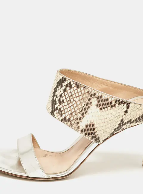 Gianvito Rossi Multicolor Python and Leather Open Toe Slide Sandals Size 37