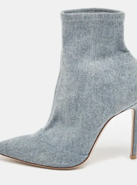 Gianvito Rossi Blue Denim Pointed Toe Ankle Length Boots Size 36.5