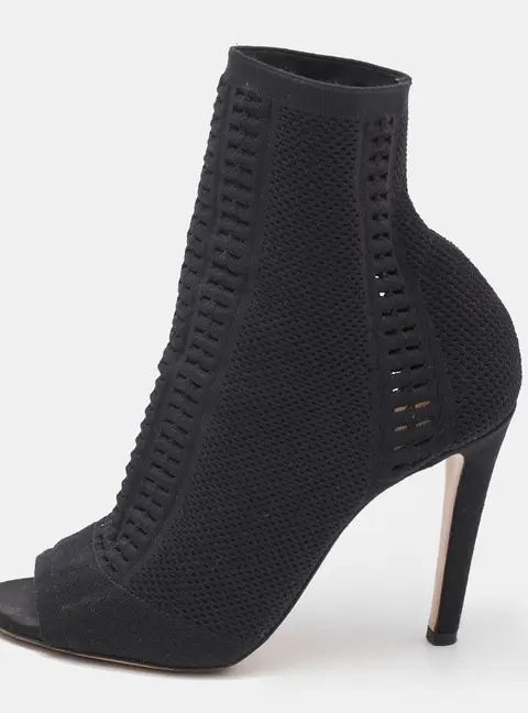 Gianvito Rossi Black Stretch Knit Vires Open Toe Ankle Length Boots Size 36.5
