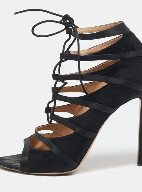 Gianvito Rossi Black Satin and Suede Strappy  Sandals Size 38