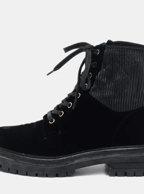 Gianvito Rossi Black Fabric and Velvet Combat Boots Size 40