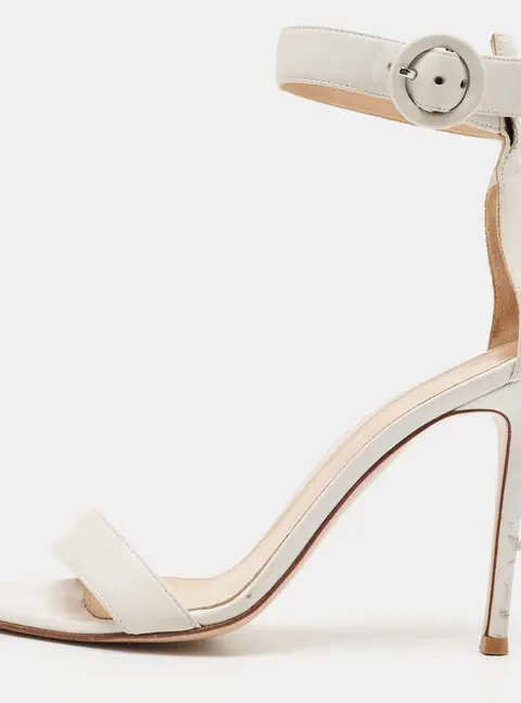 Gianvito Rossi Portofino Size 37.5 White Leather Ankle Strap Sandals