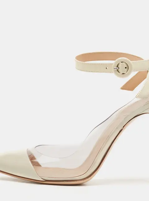 Gianvito Rossi Cream/Transparent Patent Leather and PVC Plexi Slingback Pumps Size 38