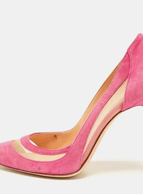 Gianvito Rossi Pink Mesh and Suede Pointed Toe Pumps Size 37