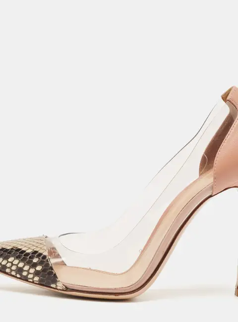 Gianvito Rossi Multicolor Python, Leather and PVC Plexi Pointed Toe Pumps Size 38