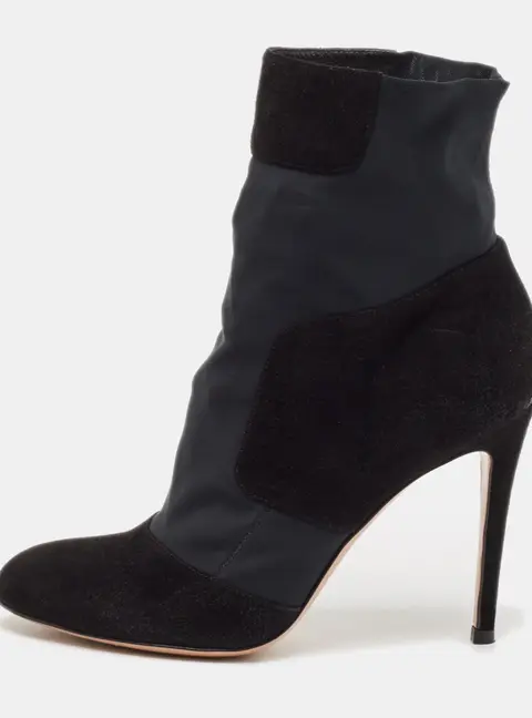 Gianvito Rossi Size 37 Black Nylon and Suede Ankle Length Boots