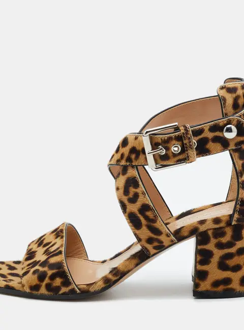 Gianvito Rossi Brown Leopard Print Calf Hair Ankle Strap Sandals Size 37