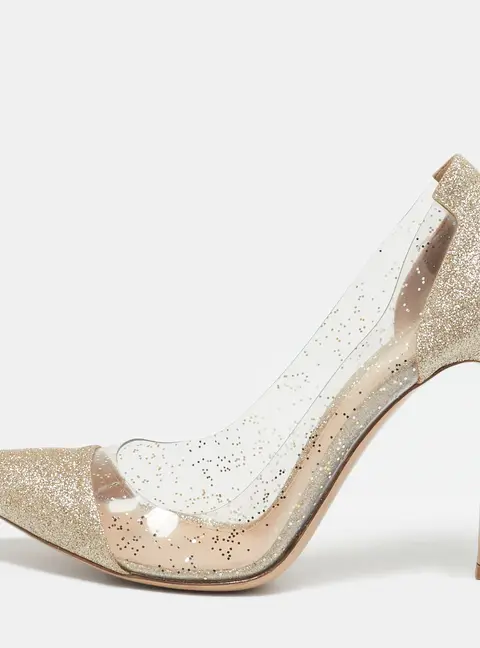 Gianvito Rossi Gold/Transparent Glitter and PVC Plexi Pumps Size 41