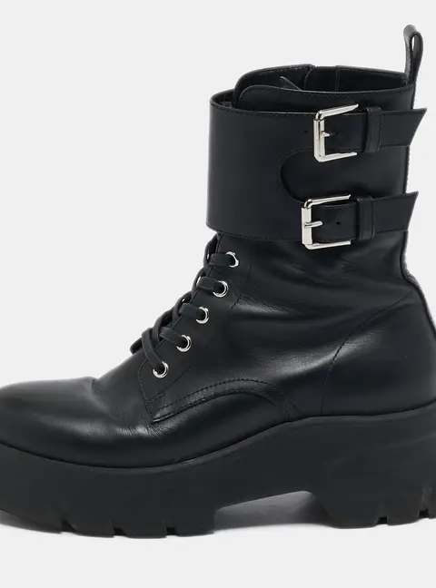Gianvito Rossi Black Leather Marloe Combat Boots Size 38