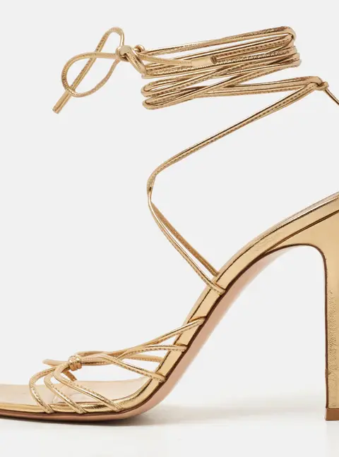 Gianvito Rossi Gold Leather Spice Ankle Wrap Sandals Size 38
