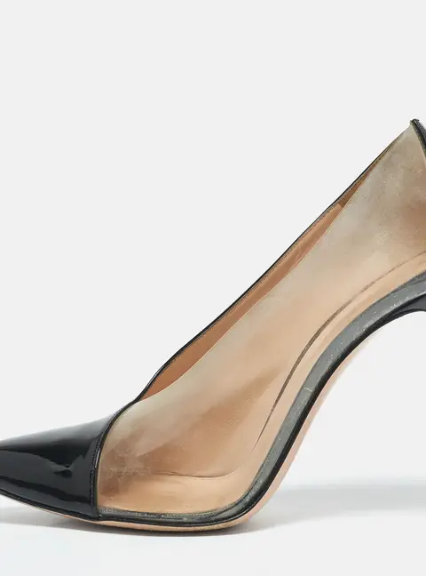 Gianvito Rossi Black Patent Leather and PVC Plexi Pointed Toe Pumps Size 41