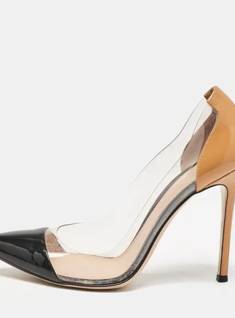 Gianvito Rossi Black/Brown Patent Leather and PVC Plexi Pumps Size 38