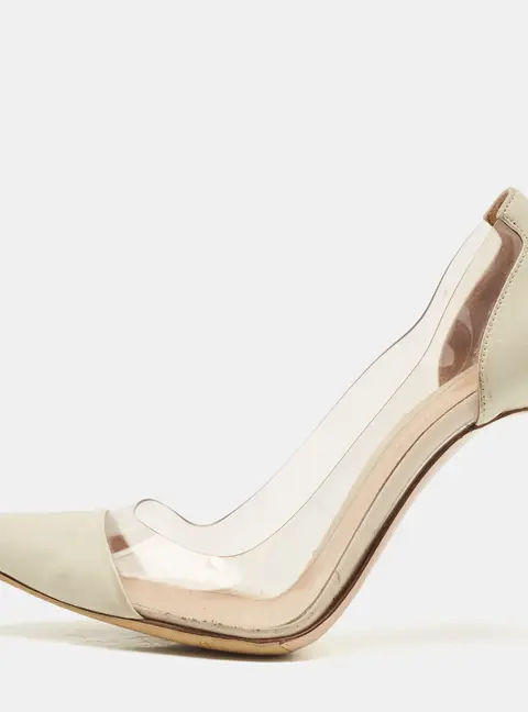 Gianvito Rossi Pearl White Leather and PVC Plexi Pumps Size 40