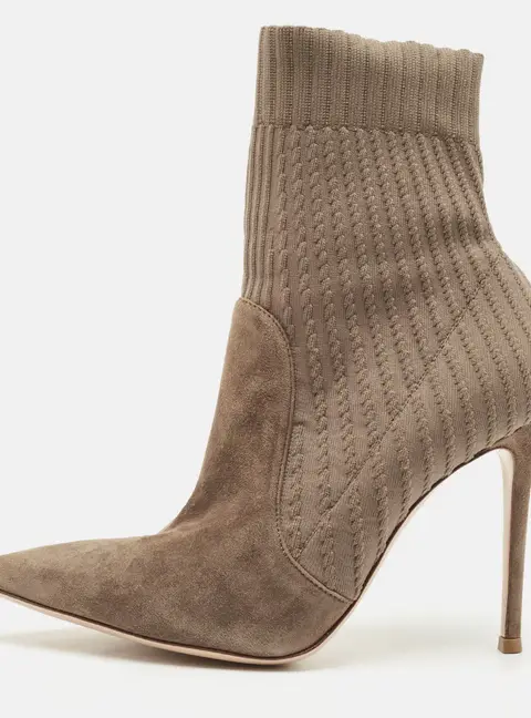 Gianvito Rossi Brown Fabric and Suede Ankle Length Boots Size 38.5