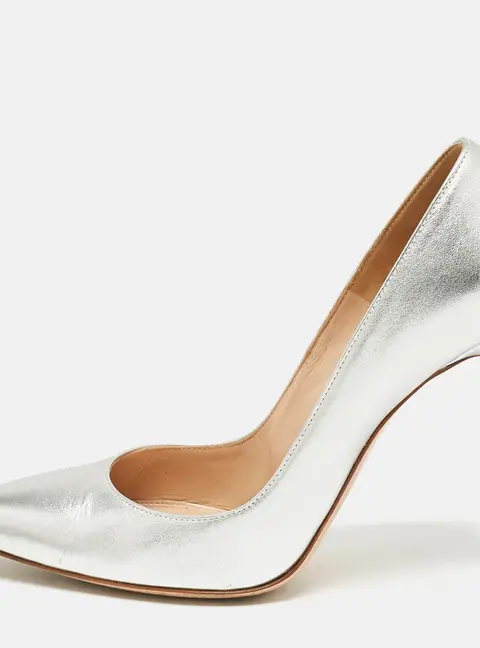 Gianvito Rossi Silver Leather Gianvito 105 Pointed Toe Pumps Size 39