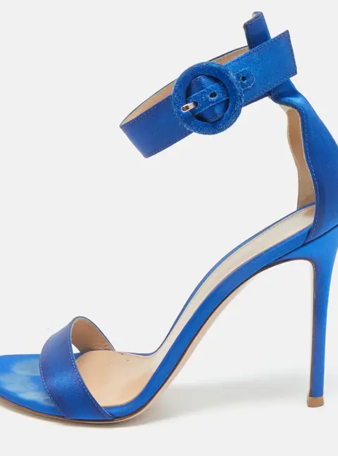 Gianvito Rossi Blue Satin Portofino Ankle Strap Sandals Size 39.5