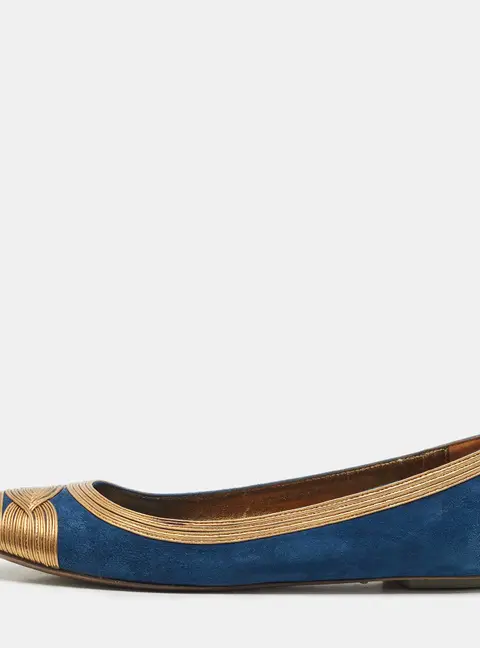 Gianvito Rossi Blue/Gold Leather and Suede Ballet Flats Size 39