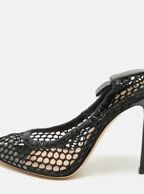 Gianvito Rossi Black Leather and Net Alisia Pumps Size 38.5